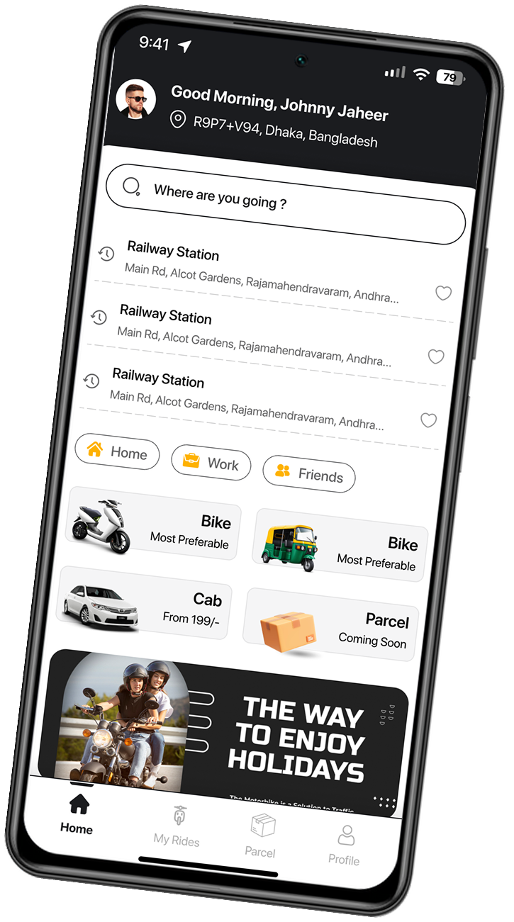 Sanchaar home screen showing booking options